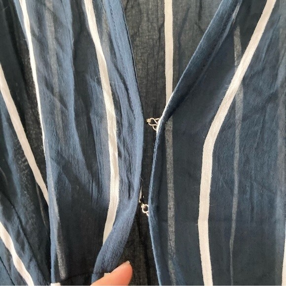 Faithfull the Brand Dress Stripe Maxi Wrap in Navy Blue‎ & White Sz 4 - Picture 4 of 6